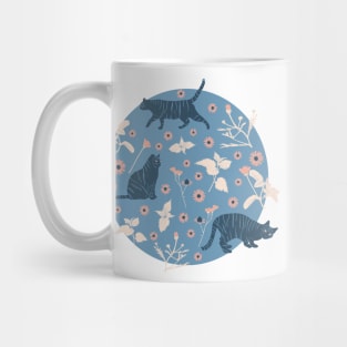 Cats Daisies and Mint Blue and Cream Mug